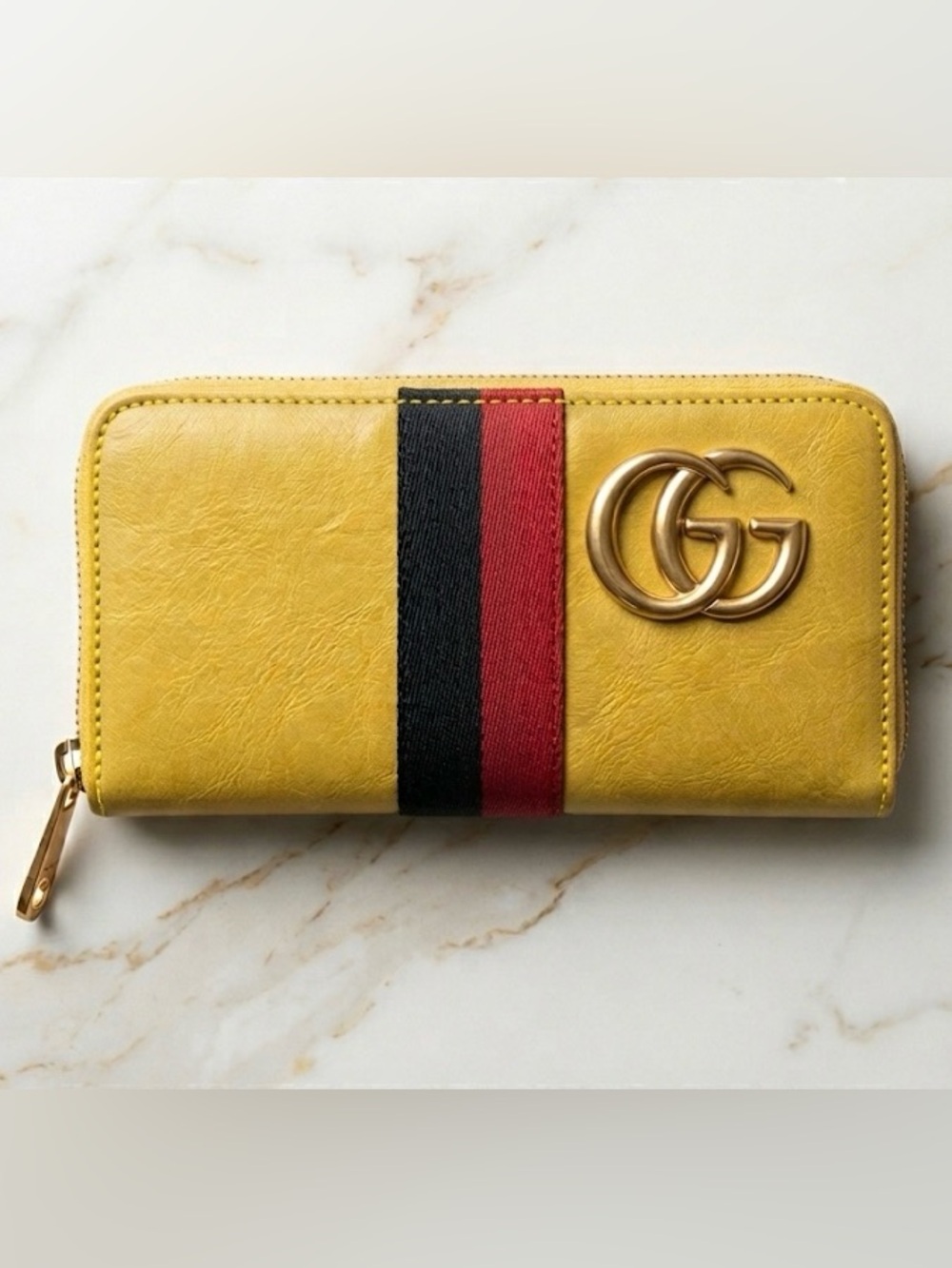 Yellow Zip Wallet with Red & Black Stripe
